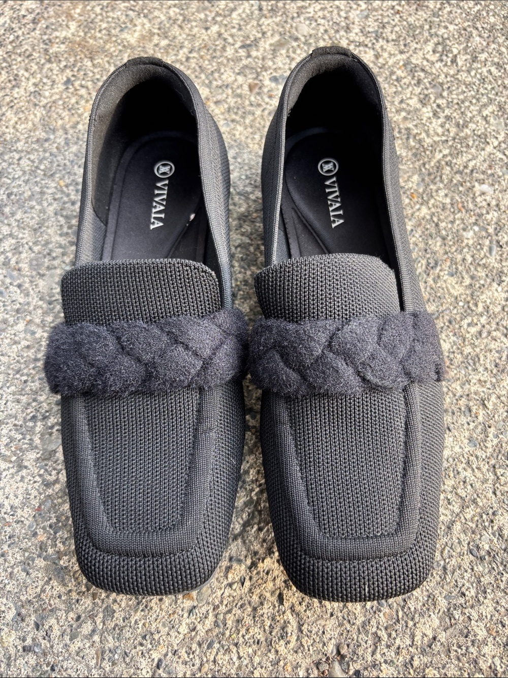 VIVAIA Caitlin Square Toe Women's Black Braided Knit Loafers